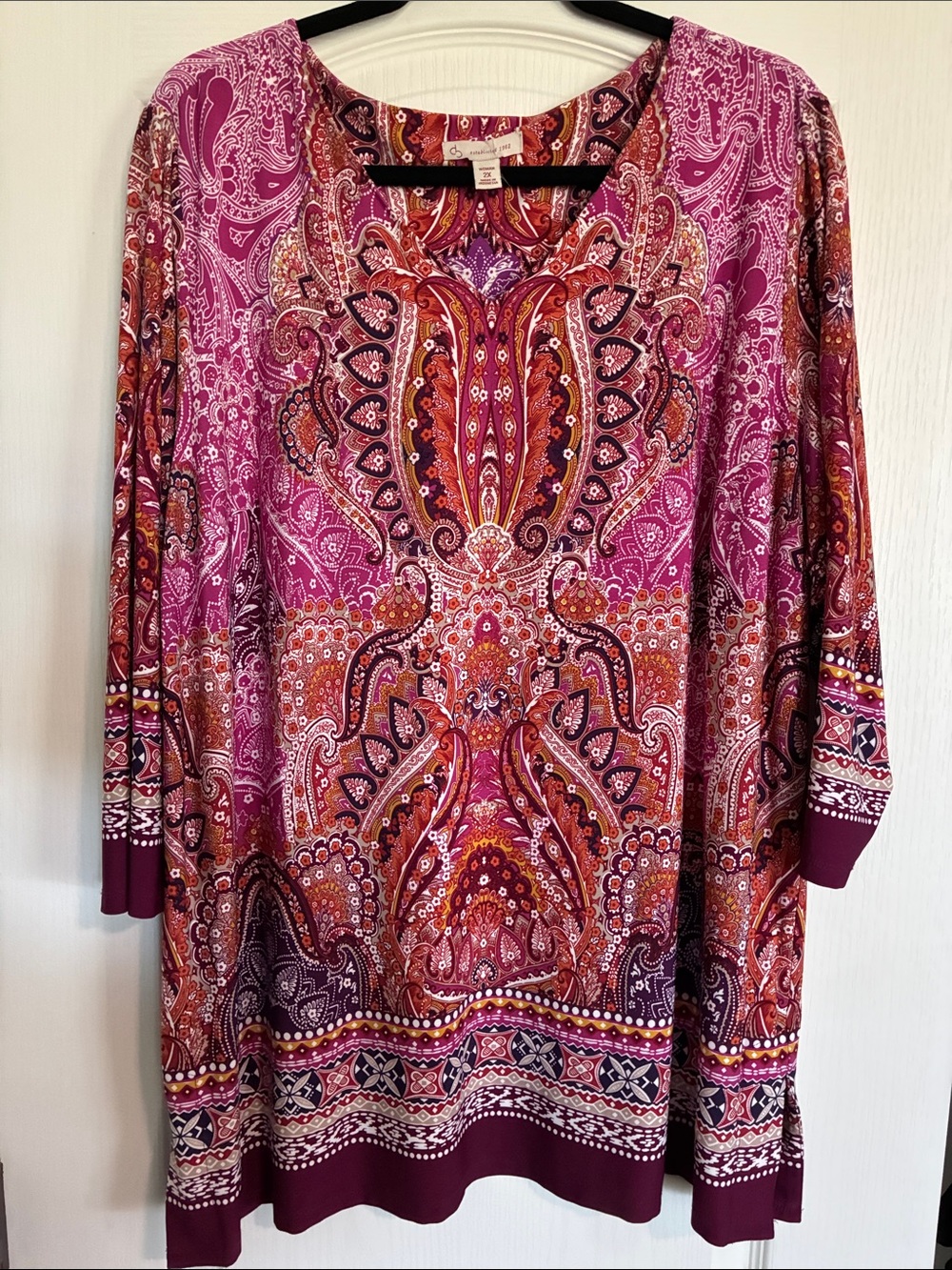 Dress Barn Pink Paisley-Patterned Tunic with Multicolor Accents